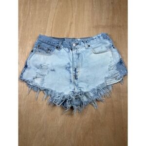 Distressed Acid Wash Denim Shorts‎ Cutoff Frayed Hem Blue Womens Size S